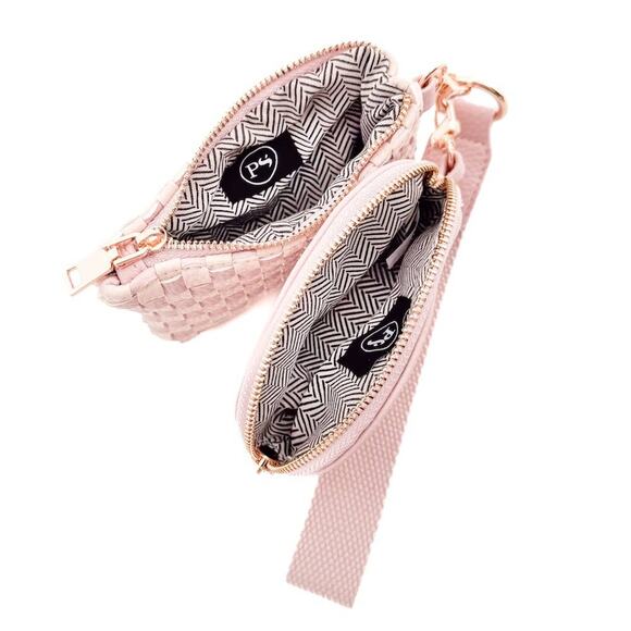 Wonderlust Woven Dual Pouch Wristlet Blush Checkered - Picture 2 of 2